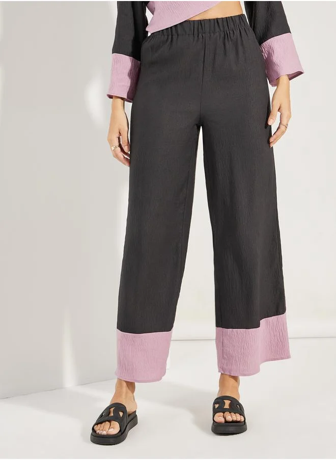 ستايلي Contrast Border Long Top & Wide Leg Pants Modest Set