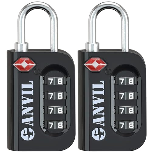 ANVIL TSA Approved Luggage Lock - 4 Digit Combination, 10,000 Combinations, Easy-Read Password Window, Travel Lock for Suitcases, Backpacks, Gym & Student Lockers, Baggage (Black 2 Pack) - Image 1