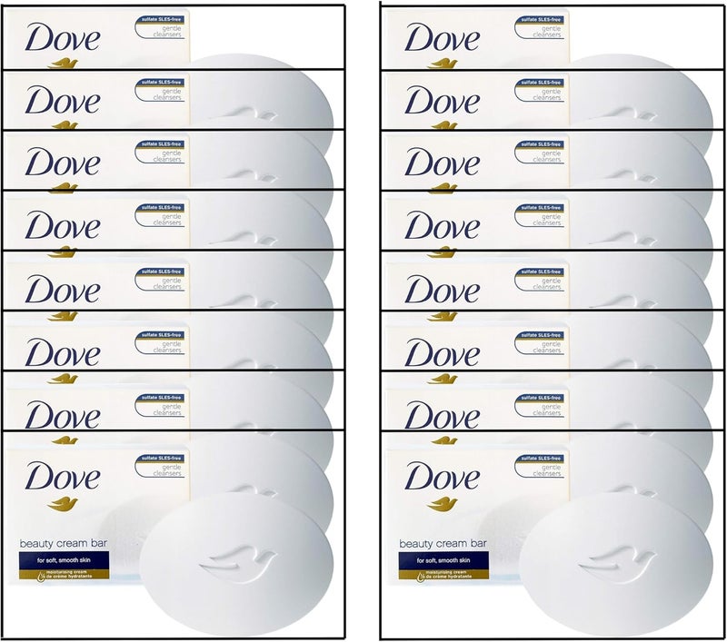 Dove Beauty Cream Bar Soap 16 Pack 90g Moisturising Soap for Soft Smooth Skin Gentle Cleansing Formula Enriched with Moisturising Cream Daily Use on Face Body Hands Dermatologically Tested