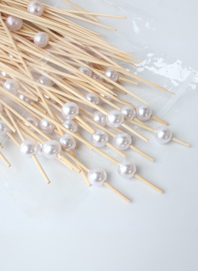 100 قطعة من اعواد الكوكتيل الخيزران للفواكه، اعواد اسنان خشبية، اسياخ طعام صغيرة، مع لؤلؤ أبيض، مناسبة للحفلات والوجبات الخفيفة والمقبلات واسياخ الفواكه والشواء واكسسوارات التزيين - Image 4