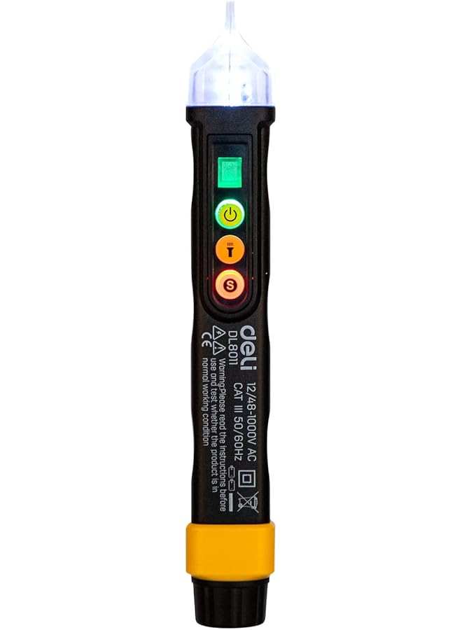 Deli 12/48-1000V Ac Contactless Test Pen, Black/Yellow - Image 2