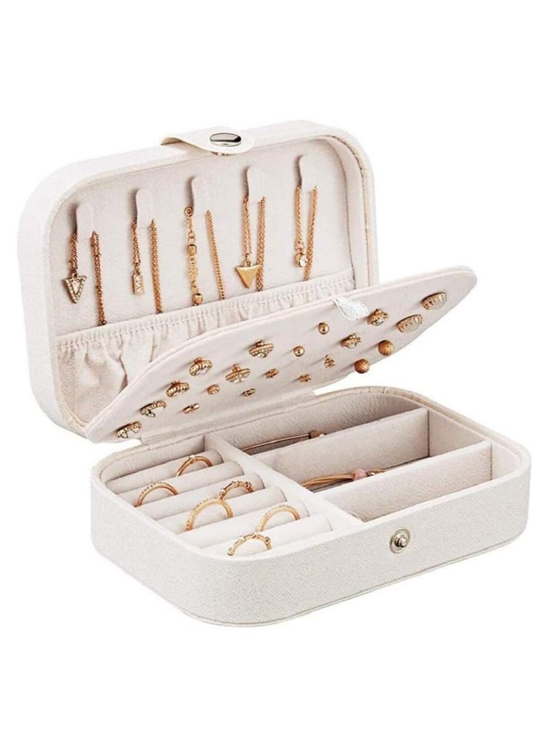 فولانري صندوق مجوهرات للسفر للنساء والفتيات، منظم مجوهرات صغير من جلد البولي يوريثان لتخزين الأقراط والخواتم والقلائد والأساور، طبقة مزدوجة لحمل المجوهرات (أبيض لامع) - Image 1