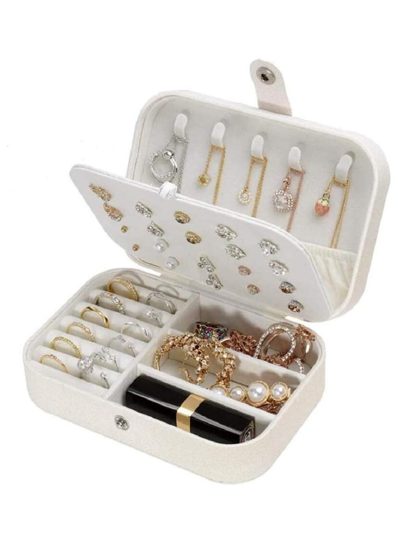 فولانري صندوق مجوهرات للسفر للنساء والفتيات، منظم مجوهرات صغير من جلد البولي يوريثان لتخزين الأقراط والخواتم والقلائد والأساور، طبقة مزدوجة لحمل المجوهرات (أبيض لامع) - Image 4