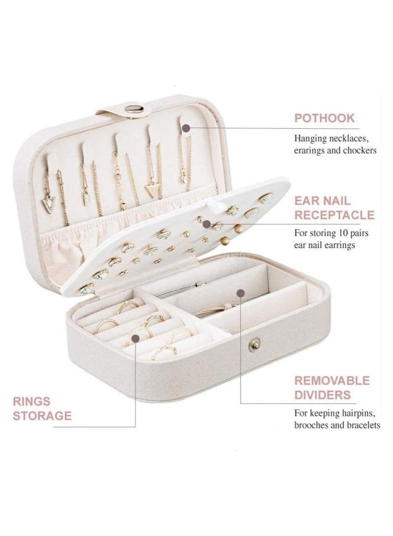 فولانري صندوق مجوهرات للسفر للنساء والفتيات، منظم مجوهرات صغير من جلد البولي يوريثان لتخزين الأقراط والخواتم والقلائد والأساور، طبقة مزدوجة لحمل المجوهرات (أبيض لامع) - Image 3