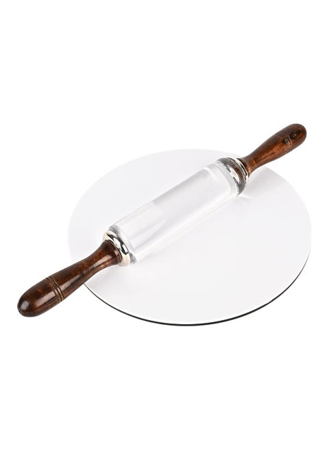 ROLLYWARE White Heavy Base Crystal Roti RollerChaklachapati Maker Chakla with Stylish Crystal Belan The Dough Upgrade Your Baking NonStick Zero Maintenance Chakla Belan