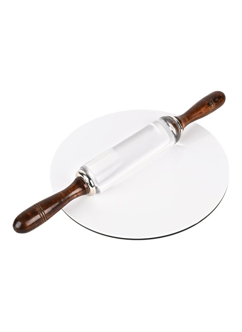 ROLLYWARE ROLLYWARE White Heavy Base Crystal Roti RollerChaklachapati Maker Chakla with Stylish Crystal Belan The Dough Upgrade Your Baking NonStick Zero Maintenance Chakla Belan  - Image 1