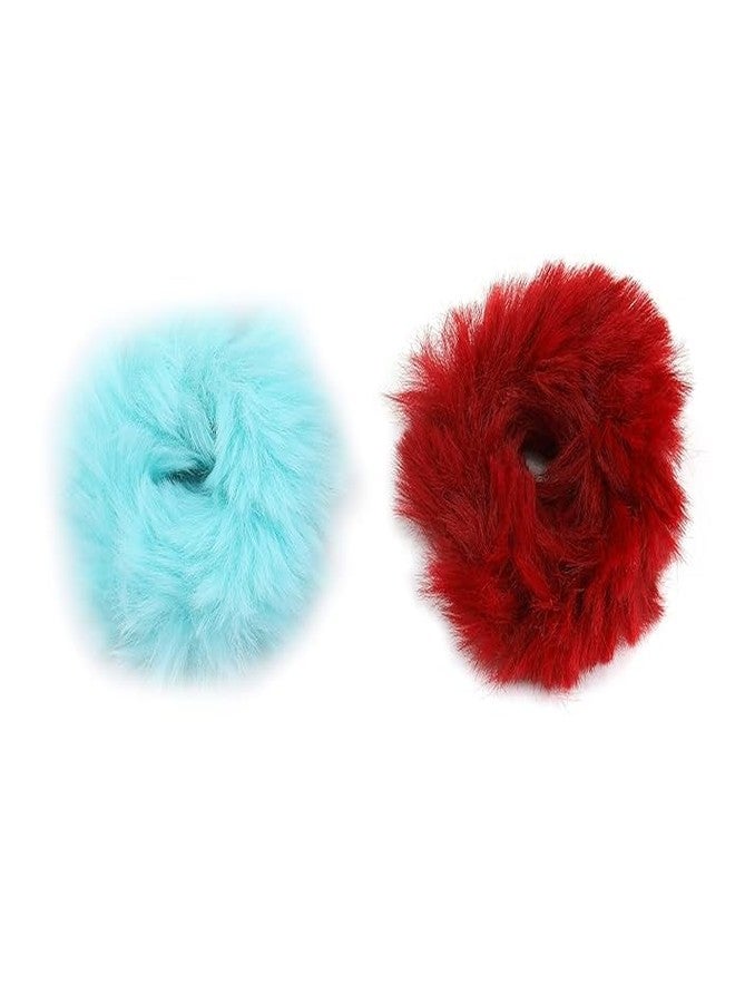 Minta Multicolor Soft Fluffy Fur Elastic Hair Rubber Bands for Womens/girls (Pack of 2) - Image 1