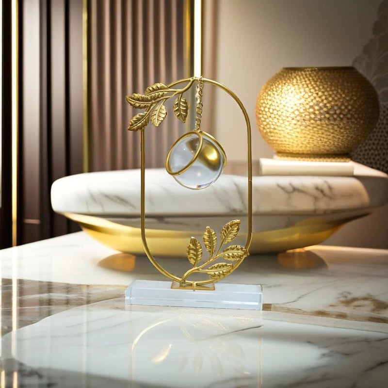 PRETOX Crystal Ball Ornament Clear with Gold Metal Stand Sculpture Statue Light Luxury Collectible Artwork Art Crafts Figurine Decors for Living Room Festival Cabinet Home Farmhouse Oval - Image 3