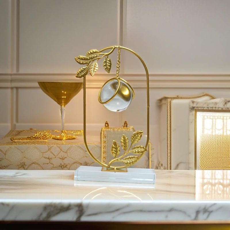 PRETOX Crystal Ball Ornament Clear with Gold Metal Stand Sculpture Statue Light Luxury Collectible Artwork Art Crafts Figurine Decors for Living Room Festival Cabinet Home Farmhouse Oval - Image 2