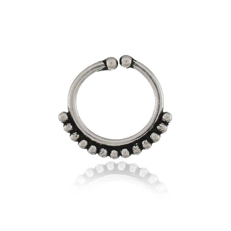 NEMICHAND JEWELS خاتم أنف حلقي من الفضة الإسترلينية 925 / حلقة أنف / دبوس أنف / كوف أذن / قابلة للتثبيت / (قطعة واحدة) - لأنف غير مثقوب - Image 1
