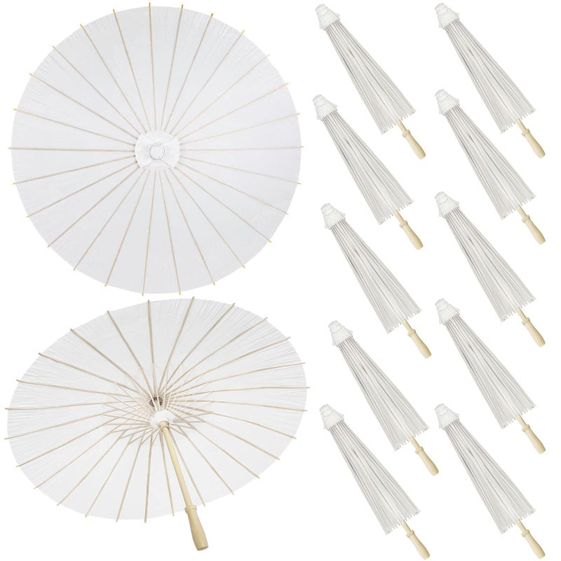 Kvittra 33 Inch White Paper Umbrellas, 12 Pack Oiled Paper Umbrellas Wedding Party Favor Decorative Chinese Japanese Silk Parasol Umbrella DIY for Wedding Bridal Party Decor - Image 1
