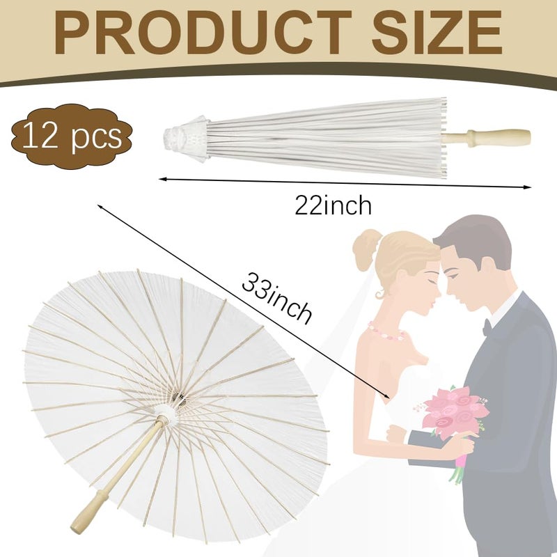 Kvittra 33 Inch White Paper Umbrellas, 12 Pack Oiled Paper Umbrellas Wedding Party Favor Decorative Chinese Japanese Silk Parasol Umbrella DIY for Wedding Bridal Party Decor - Image 2