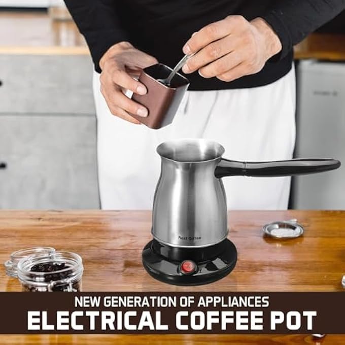 FITTO Turkish Coffee Maker  800W Electric Coffee Pot With 600Ml Capacity 5Cup Stainless Steel Kettle CoolTouch Handle For Turkish Arabic  Greek Coffee - Image 5