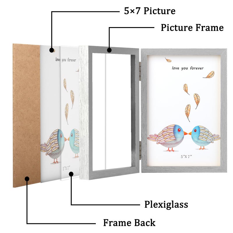 ORIVAN 5x7 Double Picture Frames Hinged Folding Photo Frames Vertical Stand Frames (Silver) - Image 2
