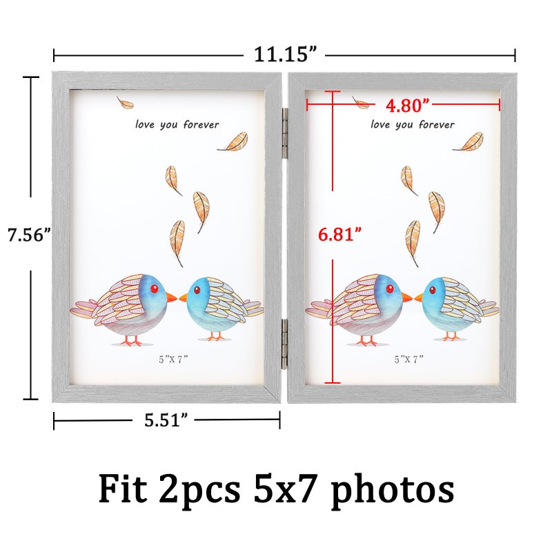 ORIVAN 5x7 Double Picture Frames Hinged Folding Photo Frames Vertical Stand Frames (Silver) - Image 3