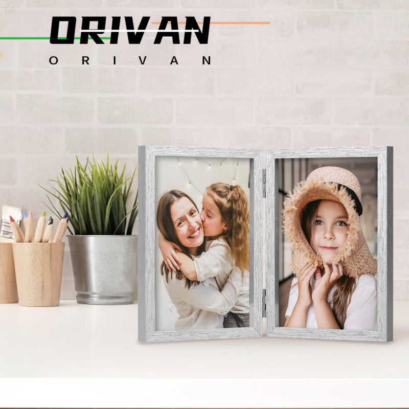 ORIVAN 5x7 Double Picture Frames Hinged Folding Photo Frames Vertical Stand Frames (Silver) - Image 5