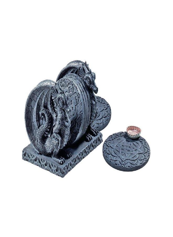 Design Toscano Design Toscano CL2489 Blackmore Dragon Gothic Decor, 5 Inch, Set of Holder and 6 Coasters, Polyresin, Grey Stone  - Image 1