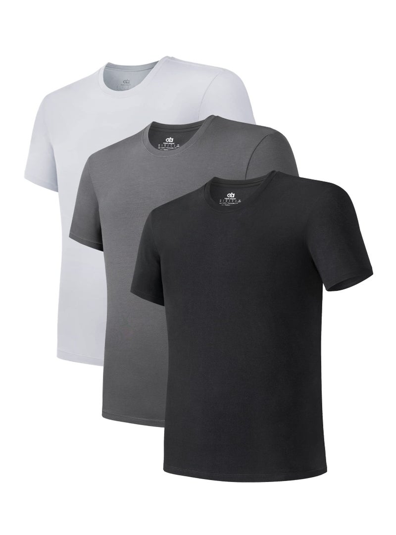 DAVID ARCHY Mens Undershirt Bamboo Rayon MoistureWicking TShirts Stretch Crewneck Tees for Men 3Pack S BlackDark GrayLight Gray