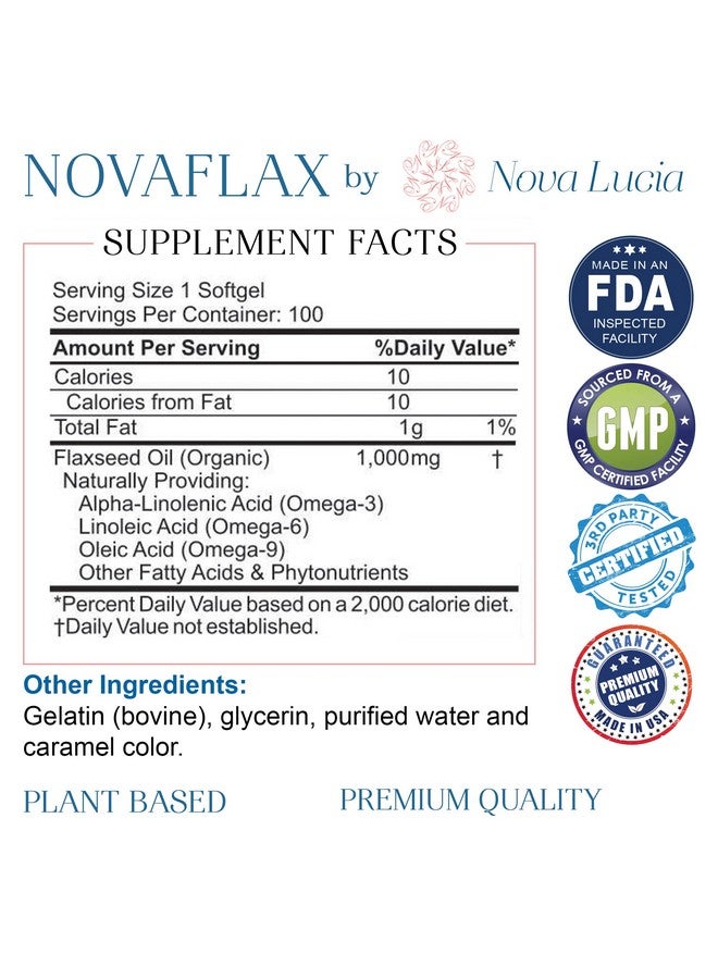 Nova Lucia Natural Organic Flaxseed Oil 1000 Mg Essential Omega 3 6 9 Natural Ala Healthy Hair Skin And Nails Gluten Free Nongmo Hexane Free 100 Liquid Softgels - Image 4
