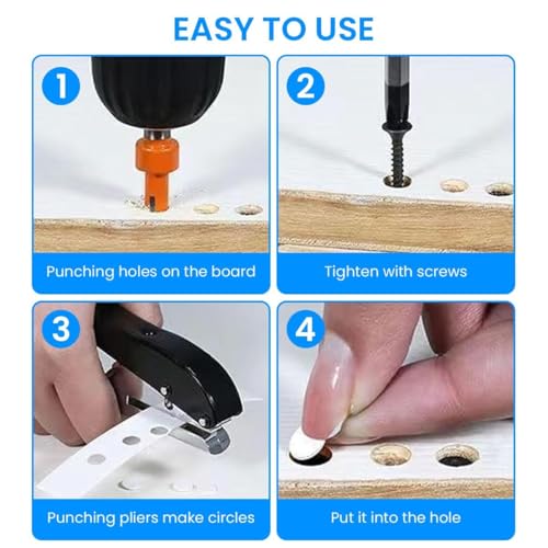 SEMITO 10mm Furniture Edge Band Hole Punch Tool for PVC, Veneer & Paper – Single Hole Punch Plier with Drilling Guide & Spring 25-30mm Adjustable Depth - Image 2