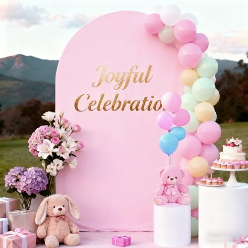 PARTISKY 7.2FT Baby Pink Arch Cover,Spandex Fitted Wedding Arch Stand Covers Round Top Chiara Backdrop Cover for Birthday Party Ceremony Banquet Decoration - Image 1