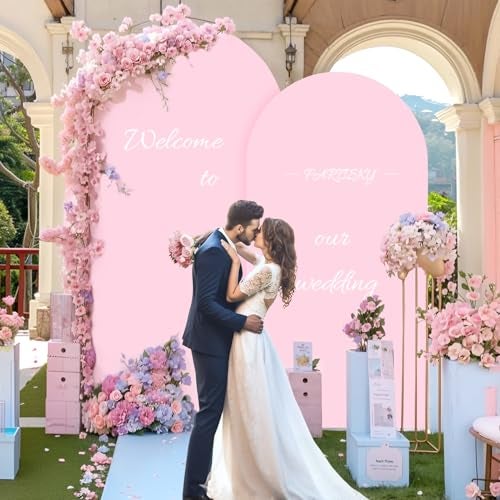 PARTISKY 7.2FT Baby Pink Arch Cover,Spandex Fitted Wedding Arch Stand Covers Round Top Chiara Backdrop Cover for Birthday Party Ceremony Banquet Decoration - Image 4