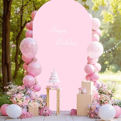 PARTISKY 7.2FT Baby Pink Arch Cover,Spandex Fitted Wedding Arch Stand Covers Round Top Chiara Backdrop Cover for Birthday Party Ceremony Banquet Decoration - Image 5