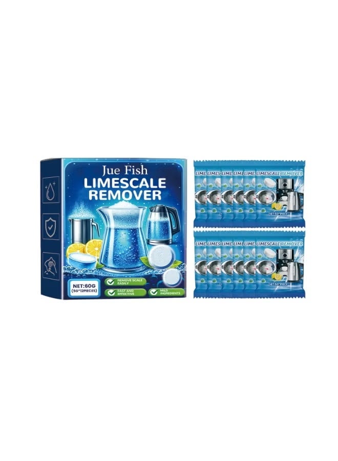 JUE FISH LIMESCALE REMOVER,12pcs Water Bottle Cleaning Tablets, Clean Stainless Steel, Plastic and Reusable Water Bottles, Bottle Bright Cleaning Tablet, Ice Machine Cleaner Maker Descaler for Home - Image 1