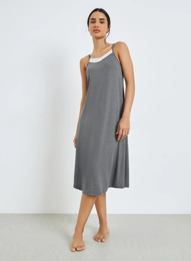 Styli Grey Contrast Lace Melange Slip Dress