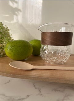 Crystal style glass cup with brown wood bracelet, one piece