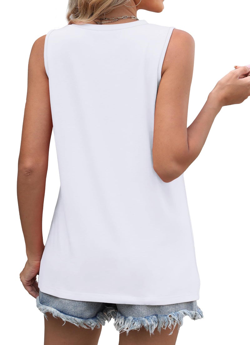 WIHOLL Sleeveless Tops for Women Business Casual Outfits Spring Break Work Trendy Summer Tank Tops Flowy Loose Fit Basic Tee Resort Wear 2026 White S - Image 5
