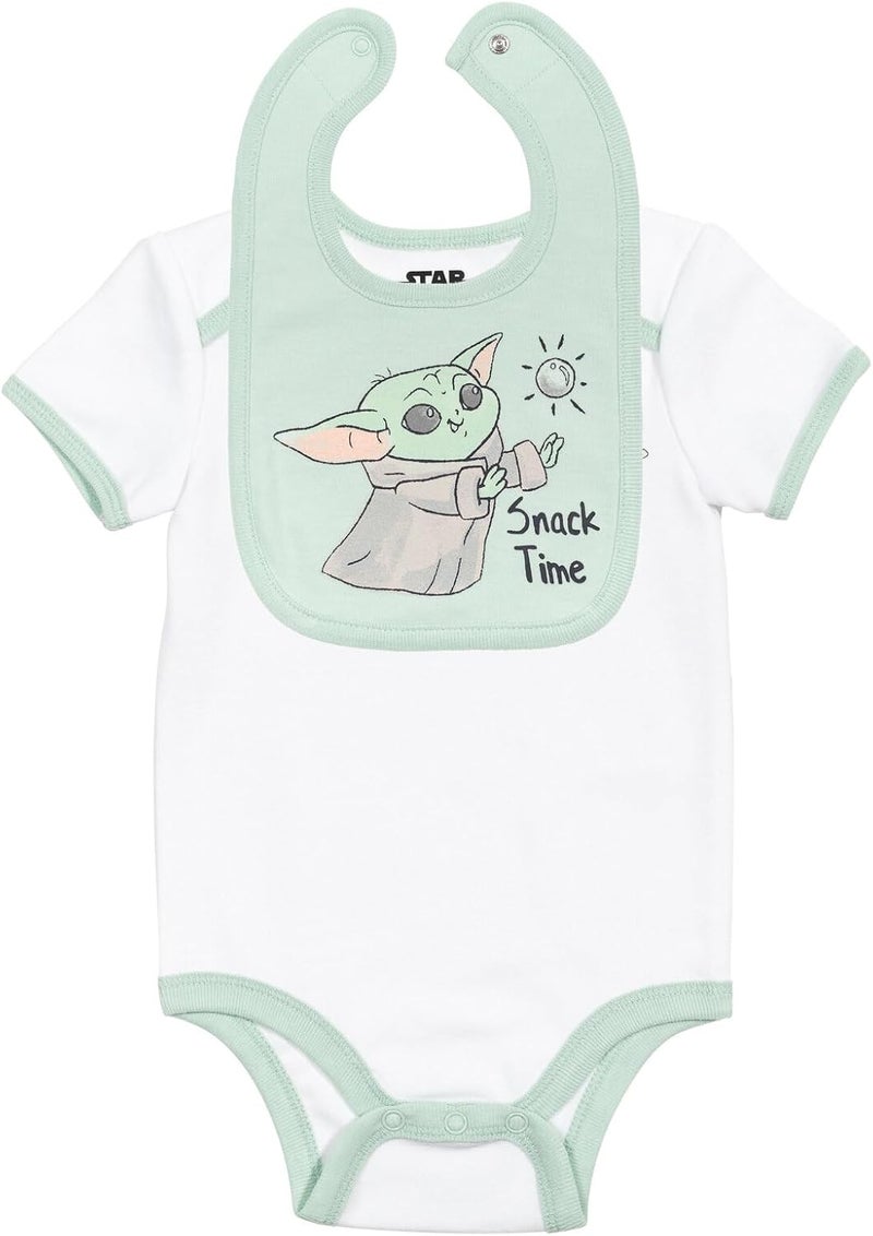 Starwars Mandalorian The Child Baby Boys Layette Set: Bodysuit Pants Bib Hat - Image 3