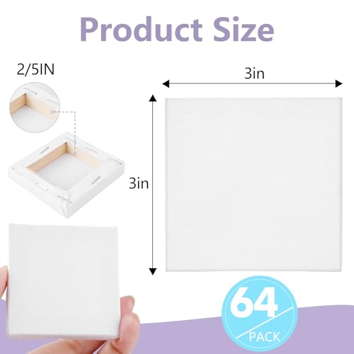 ESRICH Mini Canvases for Painting, 3x3IN Canvas in Bulk 64Pack, 2/5In Profile Small Square Canvas, Blank Canvases are Great for School Projects and Kids Birthday Parties, Home Decor Project. - Image 2