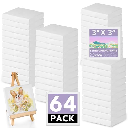 ESRICH Mini Canvases for Painting, 3x3IN Canvas in Bulk 64Pack, 2/5In Profile Small Square Canvas, Blank Canvases are Great for School Projects and Kids Birthday Parties, Home Decor Project. - Image 1