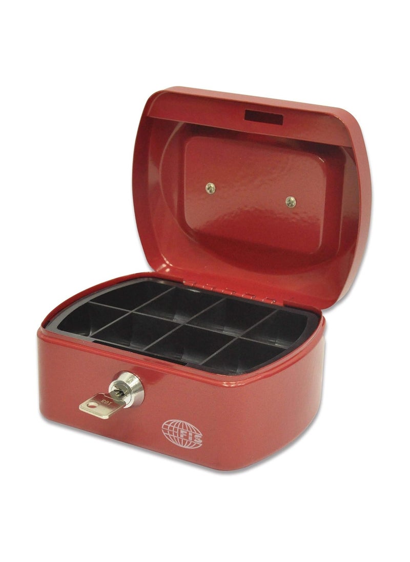 FIS FIS Cash Box Steel Red Color With key lock, 153 x 124 x 82 mm, 6 Inch Lock Size - FSCPTS0140RE  - Image 2
