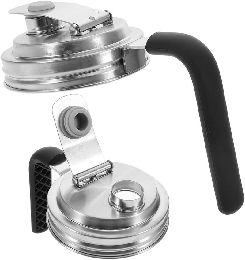 2pcs Wide Mouth Mason Jar Lids with Handle 304 Stainless Steel Pour Spout Leak-proof Seal for Beverage Storage and Cold Brew Pitcher Accessories - Image 1