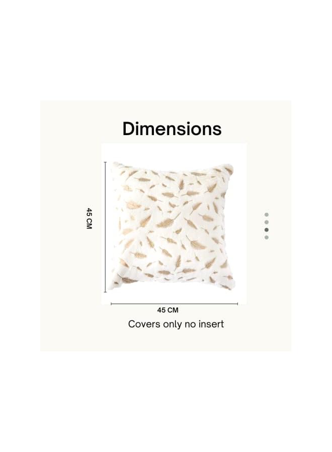 IAF Decorative Faux Fur Pillow Cover with Feather Pattern for Home Décor, Square Cushion Case 45X45 cm suitable for Sofa, Beds, Chairs, etc. set of 2 (White) - Image 3