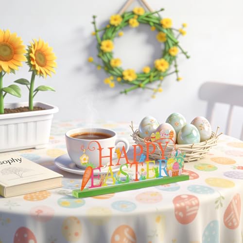 KHJCXS Metal Holiday Table Sign Decor, Decorations Tabletop Centerpiece for Home, Office, Shelf, Tiered Tray, Mantel, Indoor, Happy Easter - Image 5