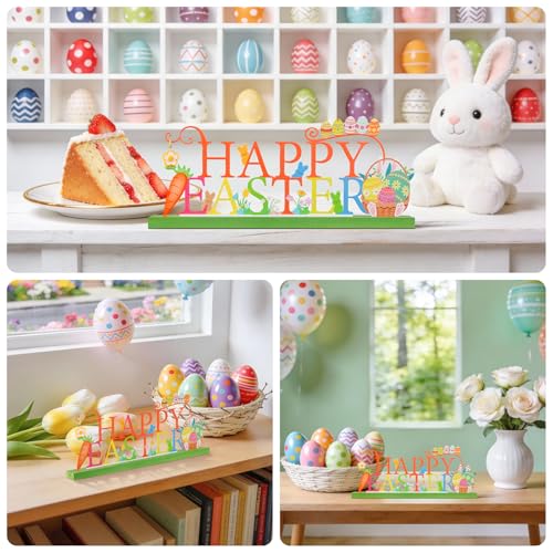 KHJCXS Metal Holiday Table Sign Decor, Decorations Tabletop Centerpiece for Home, Office, Shelf, Tiered Tray, Mantel, Indoor, Happy Easter - Image 4