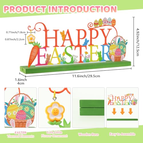 KHJCXS Metal Holiday Table Sign Decor, Decorations Tabletop Centerpiece for Home, Office, Shelf, Tiered Tray, Mantel, Indoor, Happy Easter - Image 2