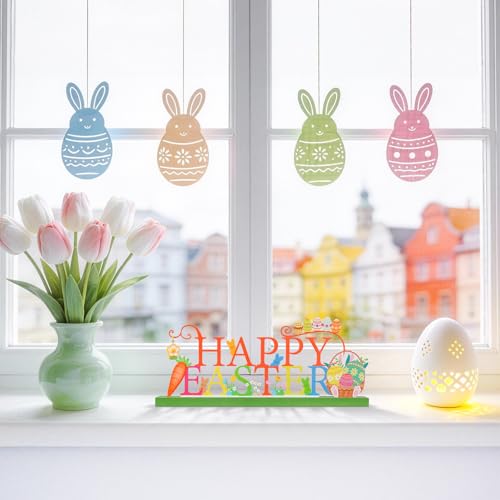 KHJCXS Metal Holiday Table Sign Decor, Decorations Tabletop Centerpiece for Home, Office, Shelf, Tiered Tray, Mantel, Indoor, Happy Easter - Image 3