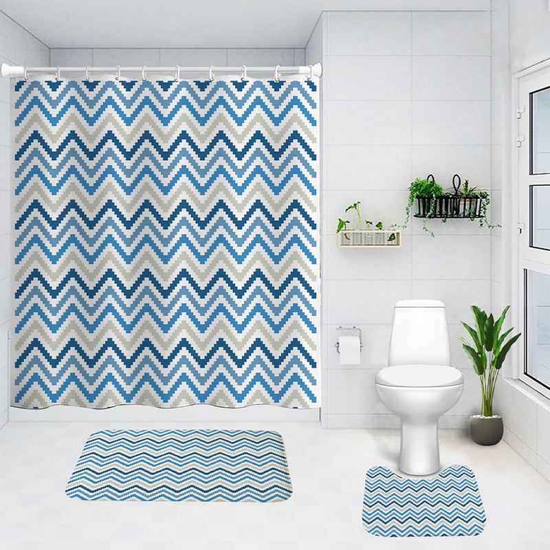 Kuber Industries Shower Curtain & Bathmat Set | Non-Slip Bath mats for Bathroom | Easy-Slide Curtains | Polyester Curtain or Bathmat for Bath Décor | YX0137-3T | 3 Pcs Set | Multicolor - Image 1