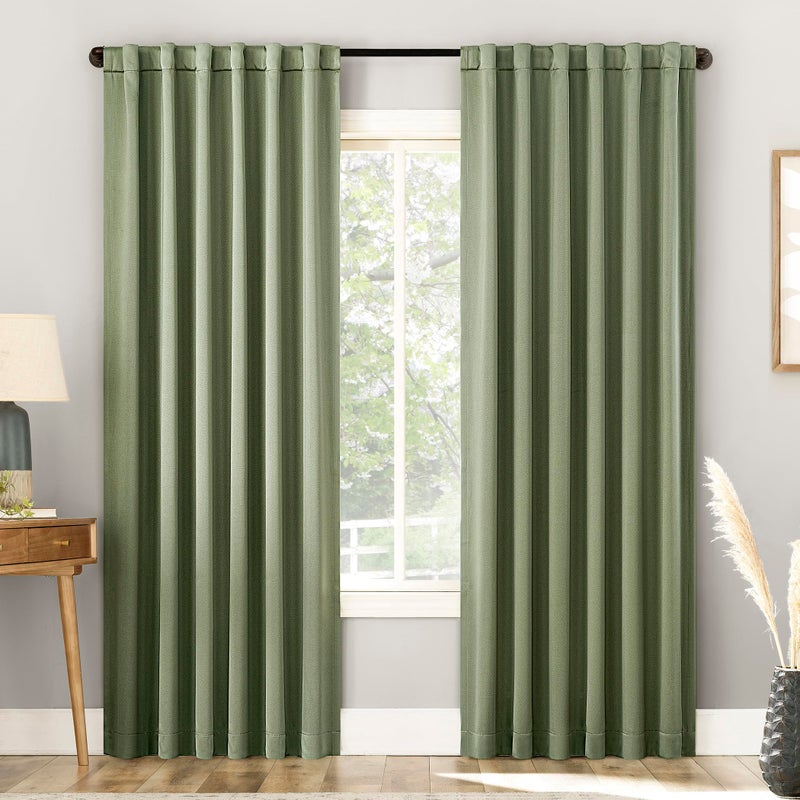 Sun Zero Belize 2-Pack Magnetic Closure Pleated Look Theater Grade 100% Total Blackout Back Tab Curtain Panel Pair, Sage Green, 52" W x 84" L (2 Panels) - Image 1