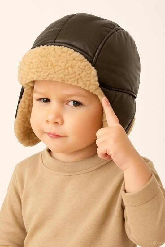 Krystle Toddler Winter Hat for Boys – Soft & Cozy Earflap Beanie Cap, Warm Leather and Fleece Design (Brown,1-3 Years) - Image 2
