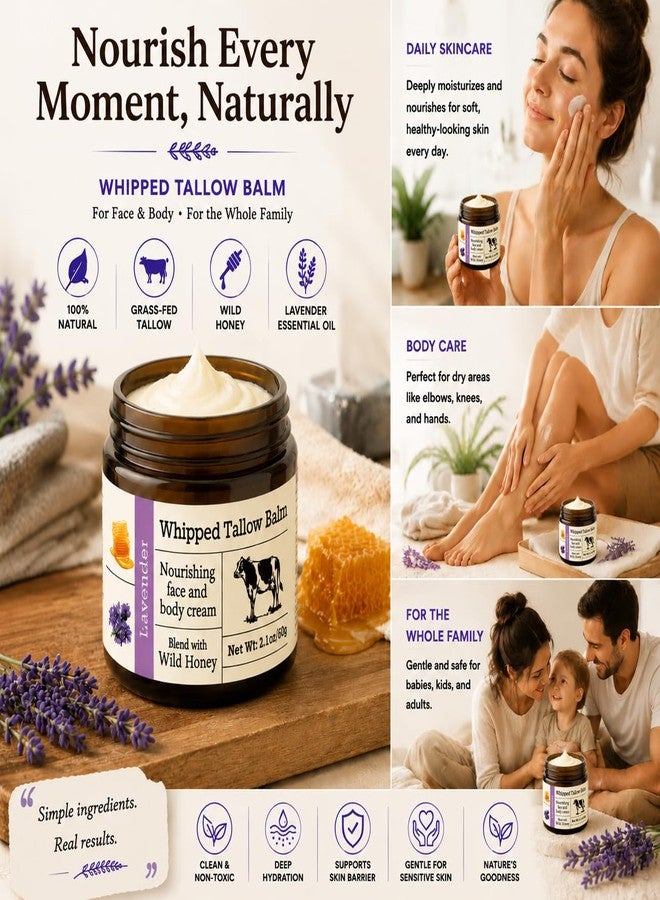 URQT Whipped Tallow Balm - Organic Grass-Fed Beef Tallow for Skin with Honey & Lavender - Deeply Moisturizing Natural Skin Care for Face & Body - Soft & Supple - Image 5