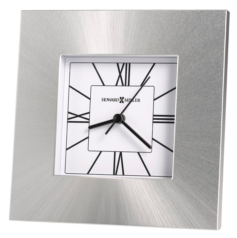 Howard Miller Kendal Table Clock 645749  Silver Square Aluminum Home Decor with Quartz Movement