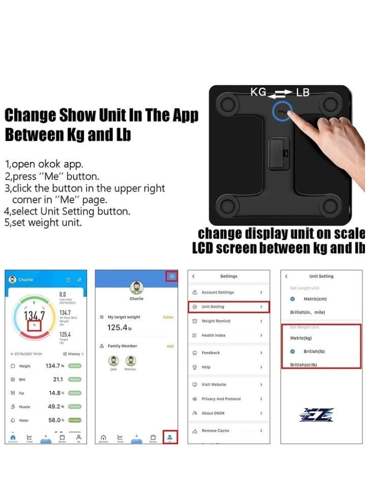 Gulf Trend Smart Body Fat & Body Composition Scale – Bluetooth Electronic Weighing Scale with BMI Analyzer, Backlit LCD, Tempered Glass, Mobile App Sync for iOS & Android, 180KG Capacity – Ideal for Home Use & Health Monitoring - Image 2