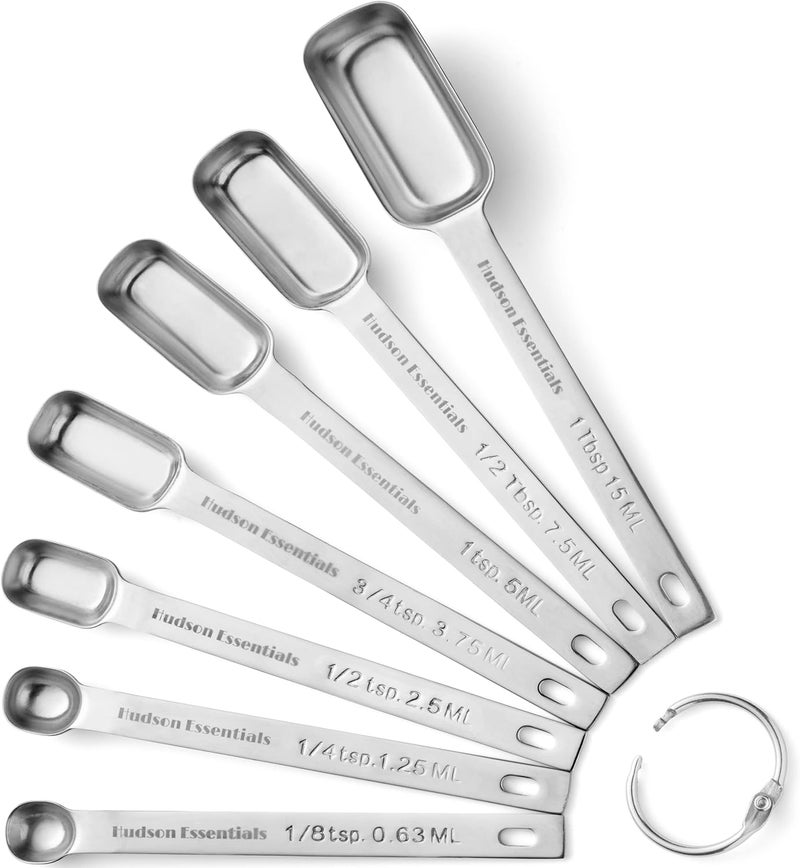 Hudson Essentials Stainless Steel Measuring Spoons Set for Dry or Liquid - Fits in Spice Jars - Set of 7 - Image 1