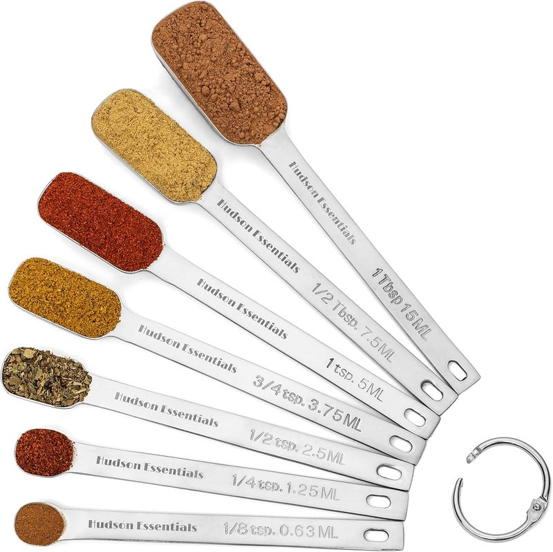 Hudson Essentials Stainless Steel Measuring Spoons Set for Dry or Liquid - Fits in Spice Jars - Set of 7 - Image 2