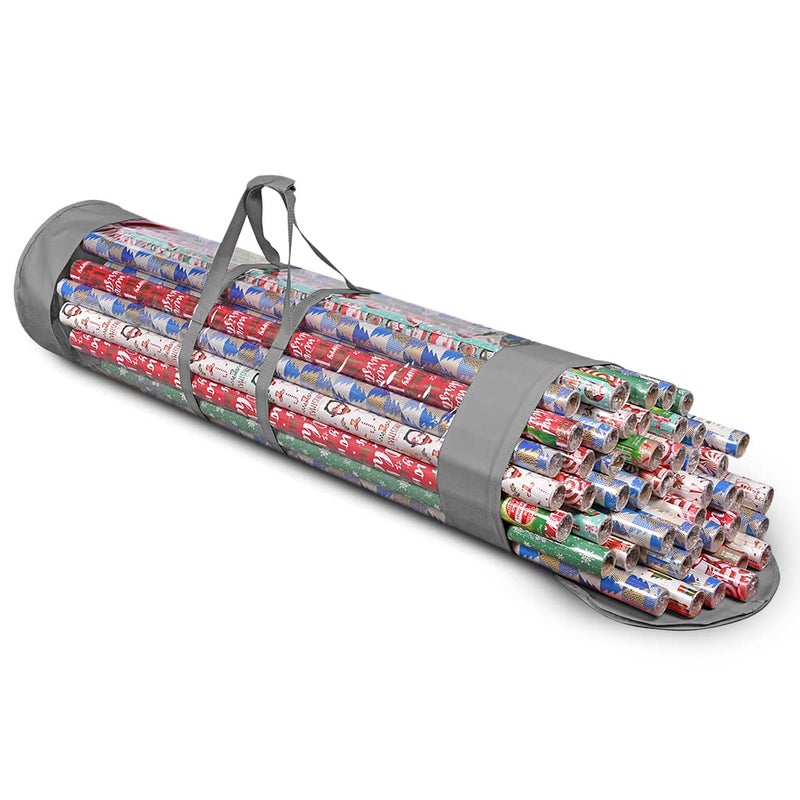 ProPik Wrapping Paper Organizer Storage Bag for All Your Gift Wrap  Ribbons Fits Long 40 Inch Rolls Hold Up To 24 Rolls Heavy Duty Clear PVC Bag with Handles Gray  clear